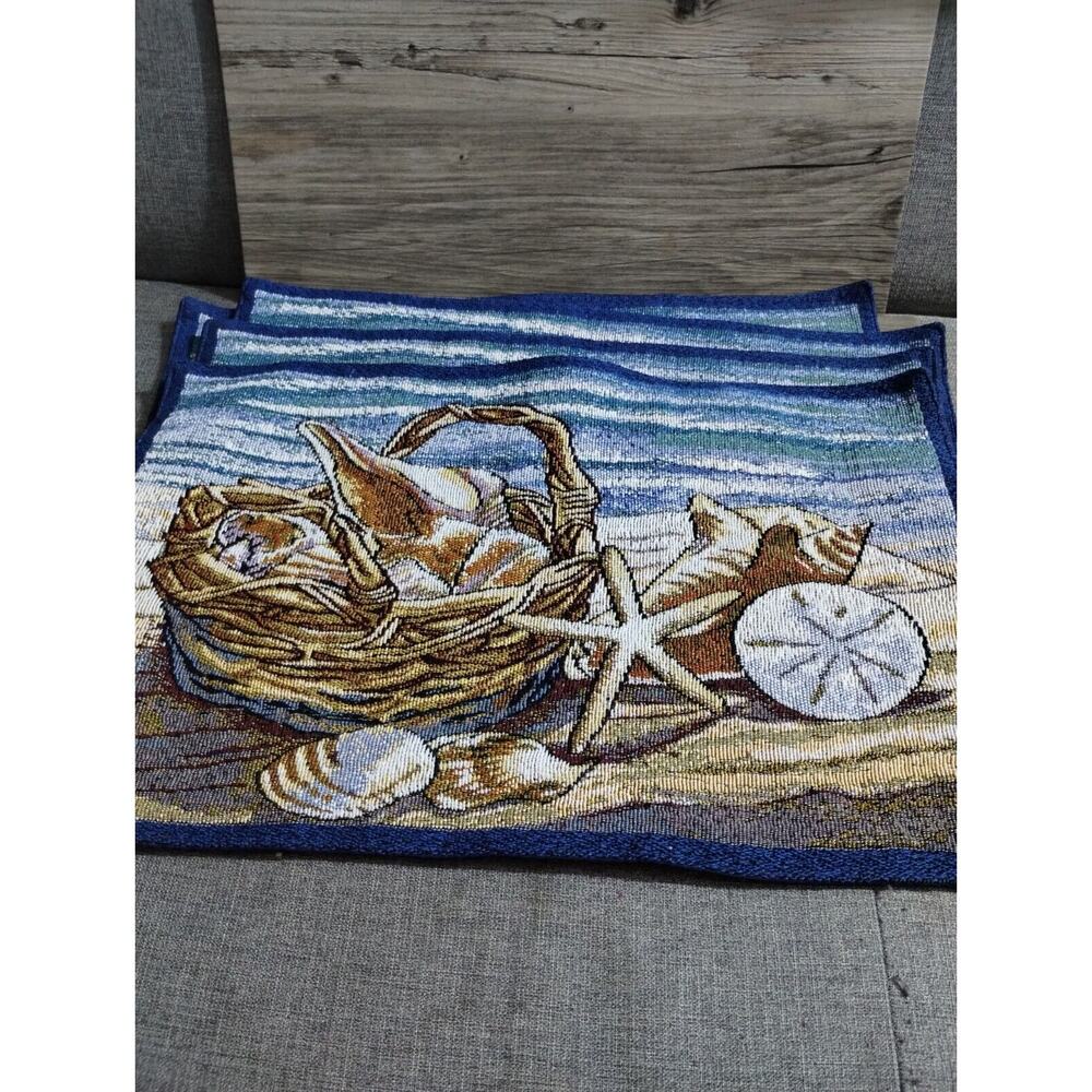 Beach Seashells Placemats Starfish Sand Dollar Set of 4 Fun Ocean Table Decor